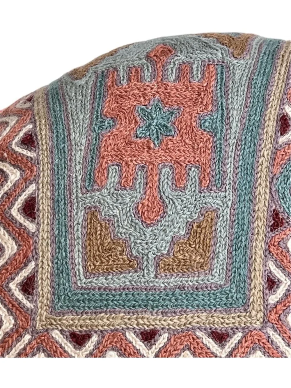 Kashmiri Chain Stitch Wool Elephant Pillow Handmade VTG 13